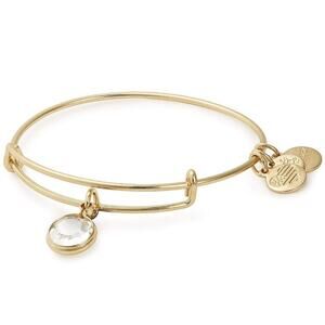 Alex And Ani April Birthstone Bangle Bracelet Shiny Gold Clear Crystal Charm